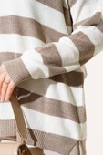 Çizgili Pirinç Örgü Salaş Triko Tunik Vizon thumbnail 4