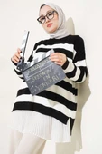 Çizgili Pirinç Örgü Salaş Triko Tunik Siyah thumbnail 1