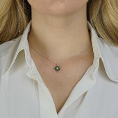 Şık Tasarımlı Zümrüt Yeşili Lotus Çiçeği Gümüş Kolye Rose thumbnail 2