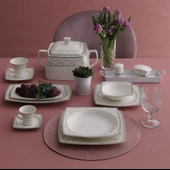 Güral Porselen Caroline 85 Parça 12 Kişilik Yemek Takımı GBSCR85KYT8305676 - 1
