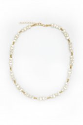 Barok İncili Altın Boncuk Choker Kolye - 2