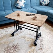 Tekerlekli Masa Orta Sehpa 60x100 Cm Siyah Metal Ayak Sarı Mermer - 2