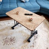 Tekerlekli Masa Orta Sehpa 60x100 Cm Siyah Metal Ayak Sarı Mermer - 3