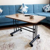 Tekerlekli Masa Orta Sehpa 60x100 Cm Siyah Metal Ayak Sarı Mermer - 4