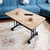 Tekerlekli Masa Orta Sehpa 60x100 Cm Siyah Metal Ayak Sarı Mermer - 7