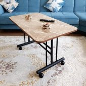 Tekerlekli Masa Orta Sehpa 60x100 Cm Siyah Metal Ayak Sarı Mermer - 9