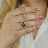 Özel Tasarım Mor Taşlı Lotus Çiçeği Gümüş Kolye thumbnail 1