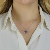 Özel Tasarım Mor Taşlı Lotus Çiçeği Gümüş Kolye thumbnail 2