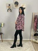 Kadın Tek Cepli Desenli Kalın Oduncu Ceket Gömlek (Fuşya-Füme) thumbnail 3