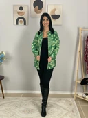 Kadın Tek Cepli Desenli Kalın Oduncu Ceket Gömlek (Yeşil) thumbnail 2