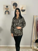 Kadın Tek Cepli Desenli Kalın Oduncu Ceket Gömlek (Kahve) thumbnail 4