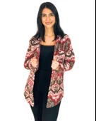 Kadın Tek Cepli Desenli Kalın Oduncu Ceket Gömlek (Kırmızı-Kahve) thumbnail 1