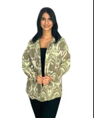 Kadın Tek Cepli Desenli Kalın Oduncu Ceket Gömlek (Haki-Beyaz) thumbnail 1