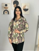 Kadın Tek Cepli Desenli Kalın Oduncu Ceket Gömlek (Mürdüm-Yeşil) thumbnail 4