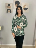 Kadın Tek Cepli Desenli Kalın Oduncu Ceket Gömlek (Yeşil-Beyaz) thumbnail 4