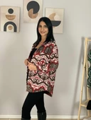 Kadın Tek Cepli Desenli Kalın Oduncu Ceket Gömlek (Kırmızı-Kahve) thumbnail 5