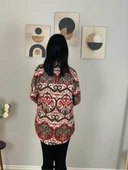 Kadın Tek Cepli Desenli Kalın Oduncu Ceket Gömlek (Kırmızı-Kahve) thumbnail 6