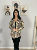 Kadın Tek Cepli Desenli Kalın Oduncu Ceket Gömlek (Mürdüm-Yeşil) thumbnail 2