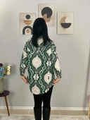 Kadın Tek Cepli Desenli Kalın Oduncu Ceket Gömlek (Yeşil-Beyaz) thumbnail 6