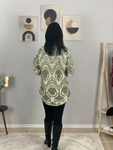 Kadın Tek Cepli Desenli Kalın Oduncu Ceket Gömlek (Haki-Beyaz) thumbnail 6