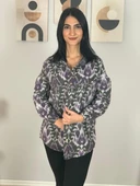 Kadın Tek Cepli Desenli Kalın Oduncu Ceket Gömlek (Eflatun-Haki) thumbnail 2