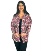 Kadın Tek Cepli Desenli Kalın Oduncu Ceket Gömlek (Fuşya-Füme) thumbnail 1