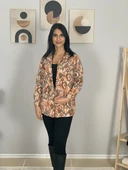 Kadın Tek Cepli Desenli Kalın Oduncu Ceket Gömlek (Turuncu) thumbnail 4