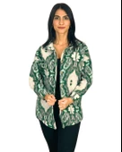 Kadın Tek Cepli Desenli Kalın Oduncu Ceket Gömlek (Yeşil-Beyaz) thumbnail 1