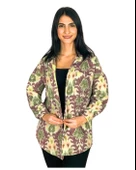 Kadın Tek Cepli Desenli Kalın Oduncu Ceket Gömlek (Mürdüm-Yeşil) thumbnail 1