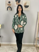 Kadın Tek Cepli Desenli Kalın Oduncu Ceket Gömlek (Yeşil-Beyaz) thumbnail 3