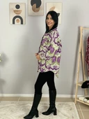 Kadın Tek Cepli Desenli Kalın Oduncu Ceket Gömlek (Mor) thumbnail 4