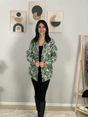 Kadın Tek Cepli Desenli Kalın Oduncu Ceket Gömlek (Yeşil-Kahve) - 4