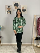Kadın Tek Cepli Desenli Kalın Oduncu Ceket Gömlek (Yeşil) thumbnail 5