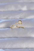 Pirinç Gold Renk Zirkon Taşlı İncili Satürn Model Ayarlanabilir Yüzük - TJ-BYK3223 - 1