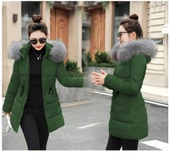 Kışlık Kürk Yaka Orta boy Kadın Şişme Mont - 1