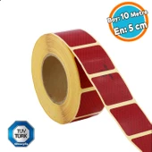 Tüvtürk Onaylı Kırmızı Kesik Reflektörlü Bant Gece Parlayan En 5 cm 10 Mt İkaz Fosforlu Reflektif thumbnail 1