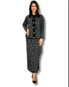 Kadın Leopar Desenli Etek Hırka Triko Takım (Siyah) - 1