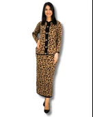 Kadın Leopar Desenli Etek Hırka Triko Takım (Taba) - 1