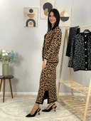 Kadın Leopar Desenli Etek Hırka Triko Takım (Taba) - 4
