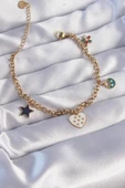 316L Çelik Gold Renk Mineli Çoklu Aksesuar Tasarımlı Zincir Bileklik - TJ-BB6185 - 1
