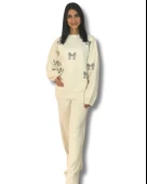 Kadın Uzun Kol Fiyonk Nakışlı Bisiklet Yaka Triko Kazak Pantolon Takım (Beyaz) thumbnail 1