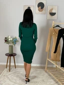Kadın Uzun Kol Düğme Detaylı Fitted Ön Yırtmaçlı Triko Elbise (Yeşil) - 6