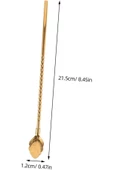 6'lı Paslanmaz Gold Pipetli Latte Kaşığı Kokteyl Kaşığı Ve Temizleme Fırçası, 22 Cm Yaprak Model thumbnail 2