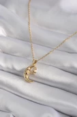 316L Çelik Gold Renk Zirkon Taşlı Ay Yıldız Model Kadın Kolye - TJ-BKO8346 - 2