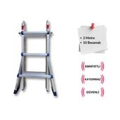 Endokon 300 cm. 10 Basamak A ve I Tipi Katlanıp Uzayabilen Mini Dev Alüminyum Merdiven - 1