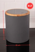 Sallanır Kapaklı ve Bambu Desen Detaylı Banyo ve Mutfak Tezgah Üstü Çöp Kovası 6 lt Gri - 3