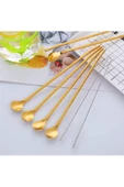 6'lı Gold Pipetli Latte Kaşığı Kokteyl Kaşığı Ve Temizleme Fırçası, 22 Cm Yuvarlak Model thumbnail 3
