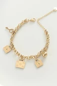316L Çelik Gold Renk Karışık Aksesuarlı Oval Zincir Bileklik - TJ-BB6038 - 1
