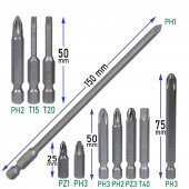 Klytek Matkap Bits Uç Vidalama Ucu Düz Yıldız Torx Uç (11 Parça) - 2