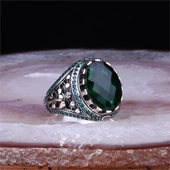 Faset Taşlı  Gümüş Erkek Yüzük - 1